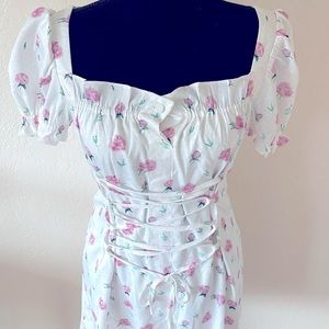 EUC GORGEOUS VINTAGE ROSE PRINT LACE UP DRESS FITS S/M